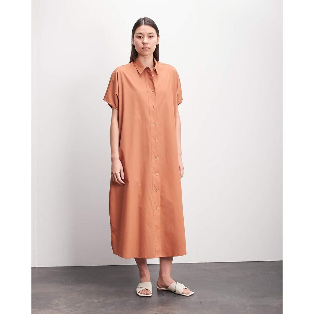 Roucha Button Front Poplin Brown Cotton Shirt Dress C US 12 14